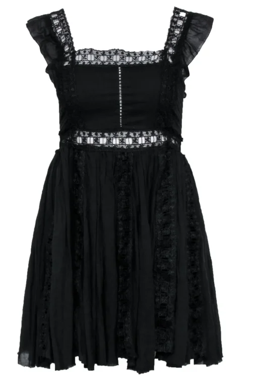 Free People - Black Mini Dress w/ Lace Detailing Sz XS