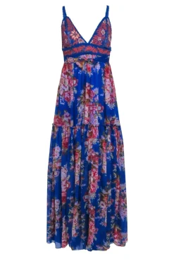 Free People - Cobalt Blue Multi Color Floral Sleeveless Maxi Dress Sz XS