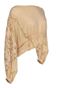 Free People - Cream Cotton Long Sleeve Top w/ Floral Quilted Accents Sz XS