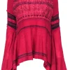 Free People - Raspberry Pink & Purple Textured Knit Frayed Bell Sleeve Sweater Sz XS