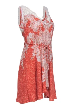 Free People Intimately - Orange & Ivory V-Neck Dress w/ Lace Detail Sz XS