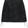 French Connection - Black Coated Denim Miniskirt w/ Lace-Up Sides Sz 4