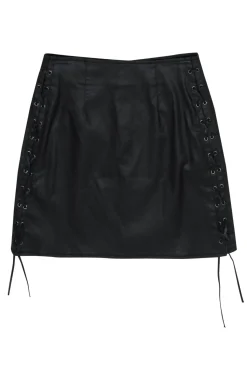 French Connection - Black Coated Denim Miniskirt w/ Lace-Up Sides Sz 4