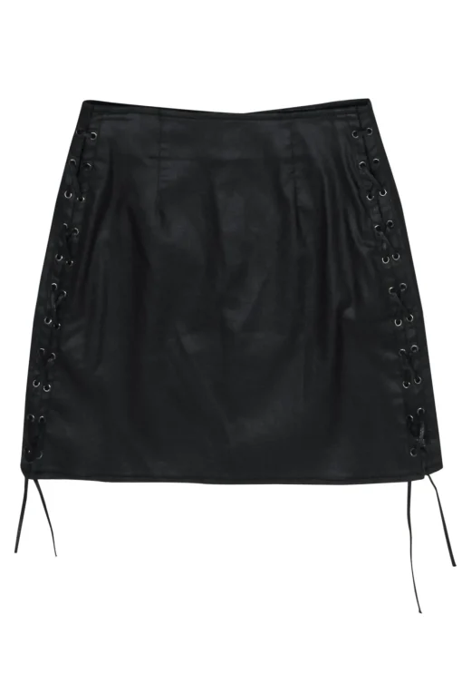 French Connection - Black Coated Denim Miniskirt w/ Lace-Up Sides Sz 4