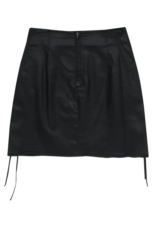 French Connection - Black Coated Denim Miniskirt w/ Lace-Up Sides Sz 4