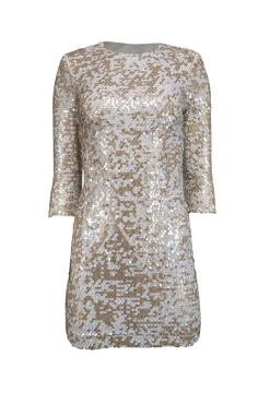 French Connection - Cream & Champagne Iridescent Sequin Sheath Dress Sz 4