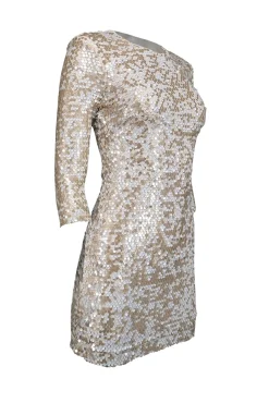 French Connection - Cream & Champagne Iridescent Sequin Sheath Dress Sz 4