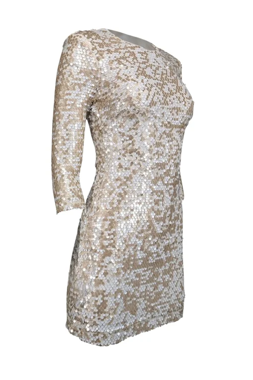 French Connection - Cream & Champagne Iridescent Sequin Sheath Dress Sz 4