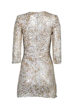 French Connection - Cream & Champagne Iridescent Sequin Sheath Dress Sz 4