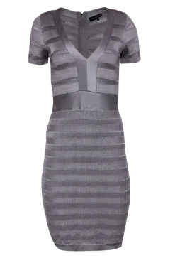 French Connection - Gray Striped Bandage Dress w/ Cutout Texture Sz 8