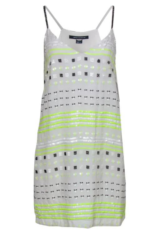 French Connection - White Shift Tank Dress w/ Beading Sz 6