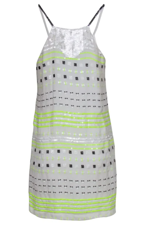 French Connection - White Shift Tank Dress w/ Beading Sz 6