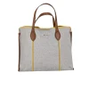 Furla - Beige & Black Blend Handbag w/ Yellow Trim & Tan Leather Details