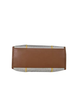 Furla - Beige & Black Blend Handbag w/ Yellow Trim & Tan Leather Details