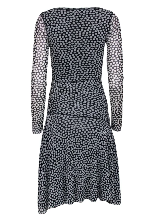 Fuzzi - Black & White Polka Dot Midi Dress w/ Ruching Sz S