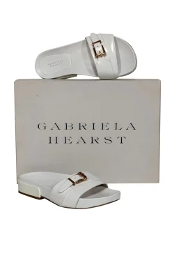 Gabriela Hearst - Ivory Leather Slide Sandals w/ Gold Buckle Detail Sz 5