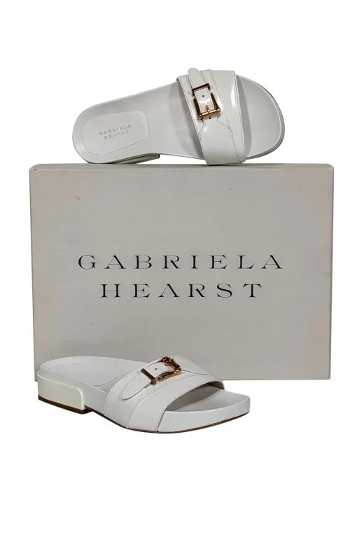 Gabriela Hearst - Ivory Leather Slide Sandals w/ Gold Buckle Detail Sz 5