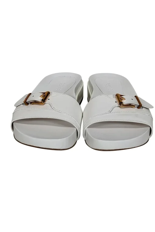 Gabriela Hearst - Ivory Leather Slide Sandals w/ Gold Buckle Detail Sz 5