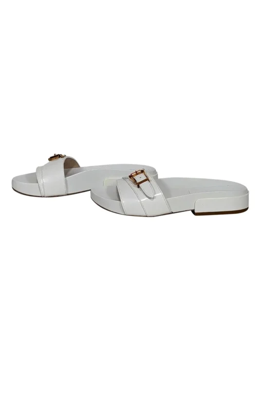 Gabriela Hearst - Ivory Leather Slide Sandals w/ Gold Buckle Detail Sz 5