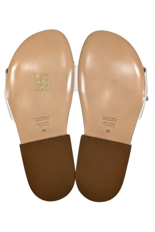 Gabriela Hearst - Ivory Leather Slide Sandals w/ Gold Buckle Detail Sz 5