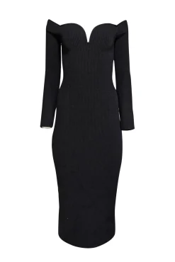 Galvan London - Black Ribbed Knit Off-the-Shoulder Sweetheart Dress Sz XS