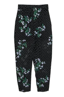 Ganni - Black Floral Print & Polka Dot Skinny “Rometty Georgette” Pants Sz 2