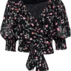 Ganni - Black w/ Multicolor Floral Print Cropped Wrap Top Sz 8
