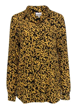 Ganni - Black w/ Yellow Floral Print Button Front Blouse Sz 6