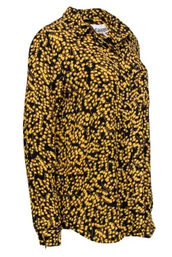 Ganni - Black w/ Yellow Floral Print Button Front Blouse Sz 6