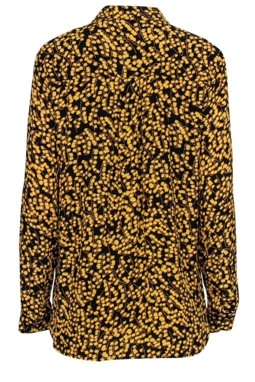 Ganni - Black w/ Yellow Floral Print Button Front Blouse Sz 6