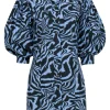 Ganni - Blue & Grey Zebra Print Puff Sleeve Mini Dress Sz M