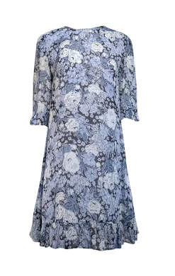 Ganni - Blue & Navy Floral Print Georgette Mini Dress Sz 6