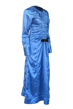 Ganni - Blue Satin Keyhole Back Midi Formal Dress Sz 4