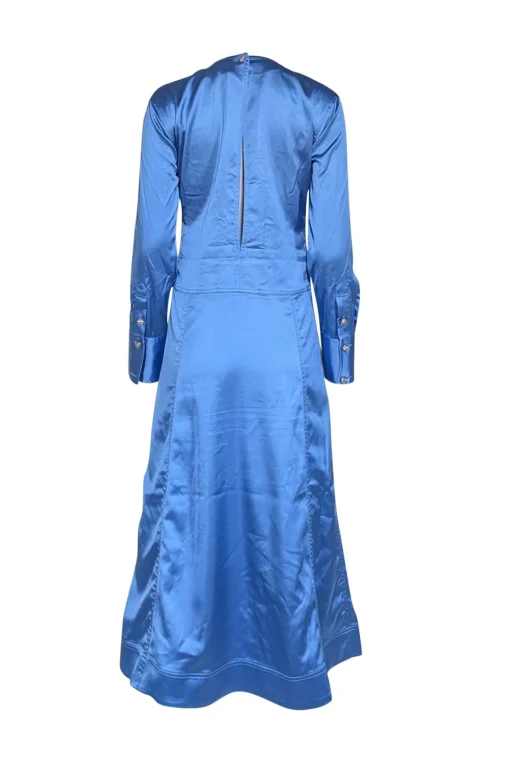 Ganni - Blue Satin Keyhole Back Midi Formal Dress Sz 4