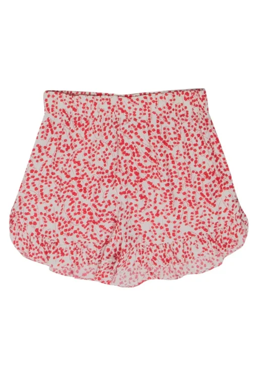 Ganni - Cream w/ Red Floral Print Elastic Waist Shorts Sz 4