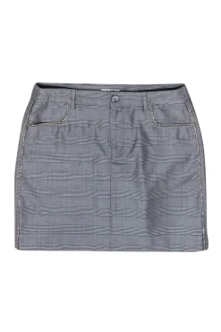 Ganni - Grey Glen Plaid Miniskirt w/ Rhinestones Sz 6