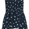Ganni - Navy & White Polka Dot Smocked Top Sz 0