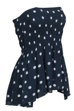 Ganni - Navy & White Polka Dot Smocked Top Sz 0