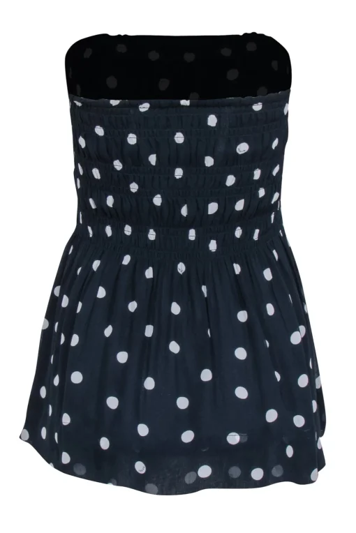 Ganni - Navy & White Polka Dot Smocked Top Sz 0