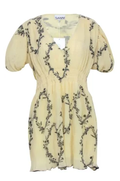 Ganni - Pale Yellow & Black Print Dress Sz 6