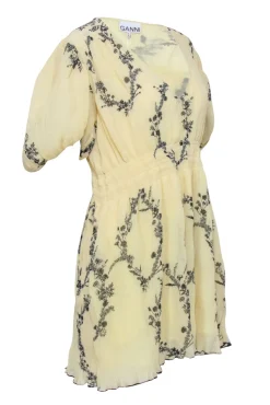 Ganni - Pale Yellow & Black Print Dress Sz 6