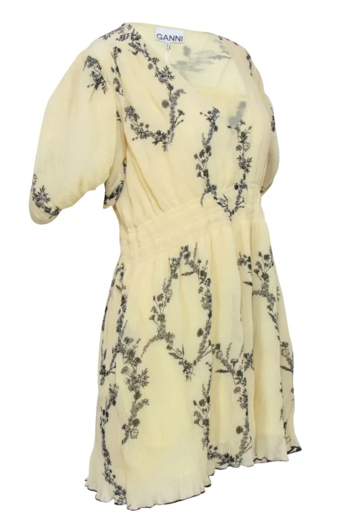 Ganni - Pale Yellow & Black Print Dress Sz 6