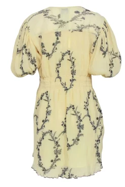 Ganni - Pale Yellow & Black Print Dress Sz 6