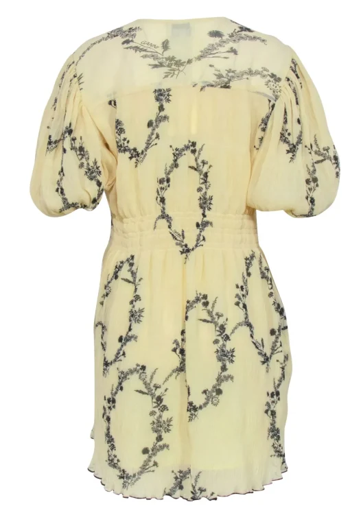 Ganni - Pale Yellow & Black Print Dress Sz 6