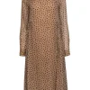 Ganni - Tan & Black Polka Dot Long Sleeve Midi Dress Sz 4