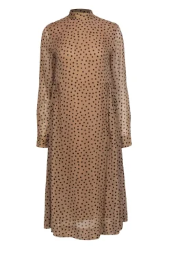 Ganni - Tan & Black Polka Dot Long Sleeve Midi Dress Sz 4