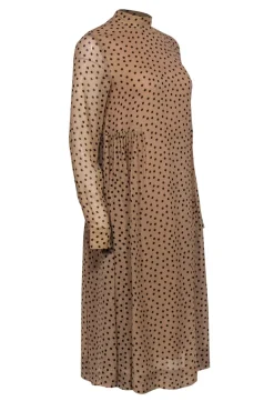Ganni - Tan & Black Polka Dot Long Sleeve Midi Dress Sz 4