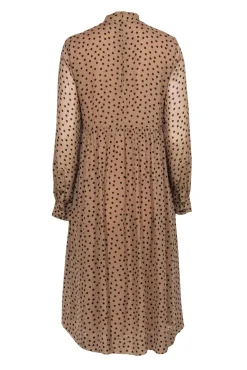 Ganni - Tan & Black Polka Dot Long Sleeve Midi Dress Sz 4