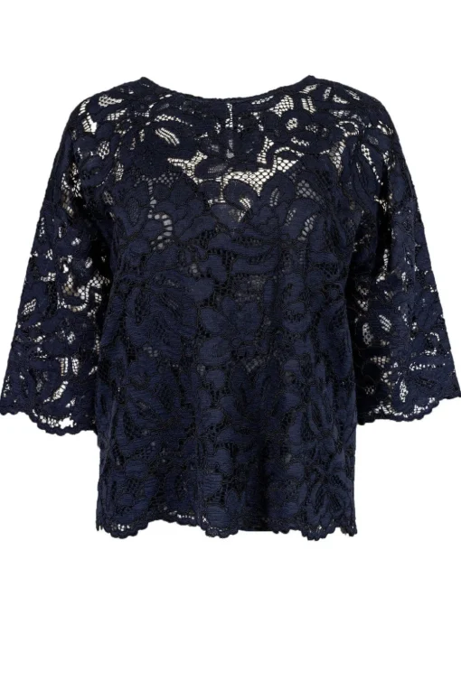 Gerard Darel - Blue Lace Overlay 3/4 Sleeve Top Sz 8