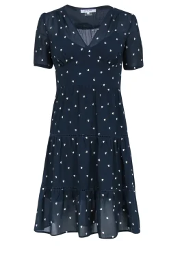 Gerard Darel - Navy & White Heart Embroidered Tiered A-Lined Dress Sz 6